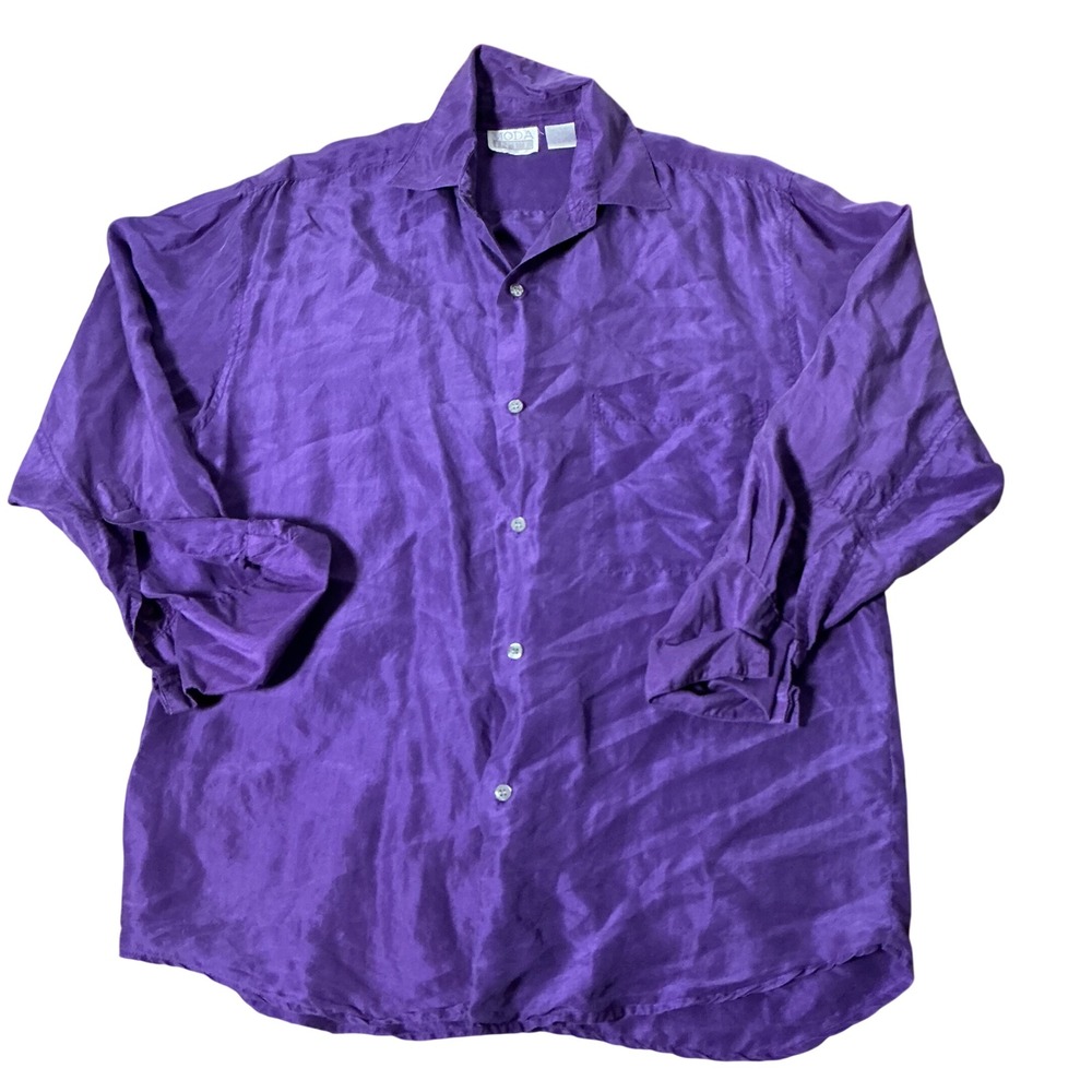 Moda‎ Inter Minimalist Elegant Luxury 100% Silk Button Down Shirt S 251-246-064